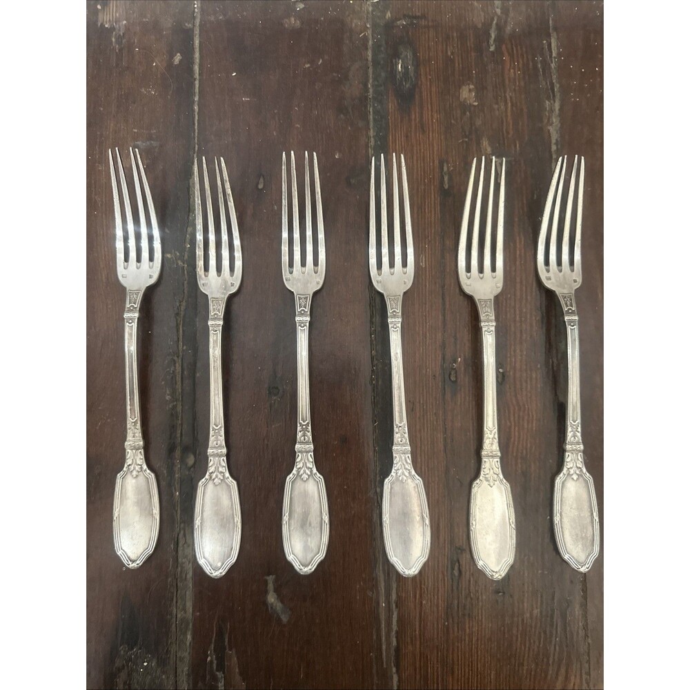 6 Antique Silverplate French Silverplate Dinner Forks Metal Blanc 84